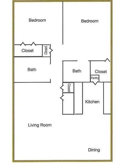 Floor plan for 2 beds, 1.5 baths, 780 sqft